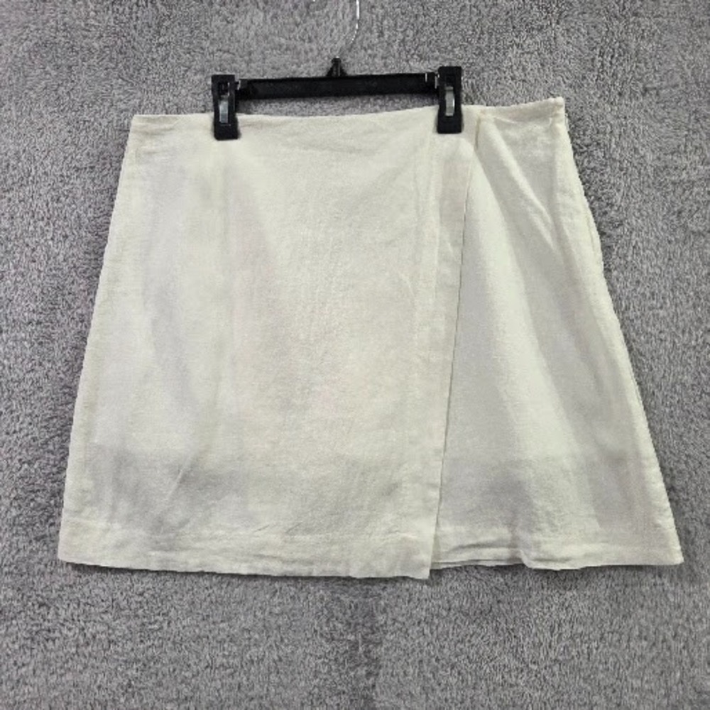 A New Day Wrap Skort Women's 12 White Linen Blend Mini Skirt Shorts NWT Side Zip